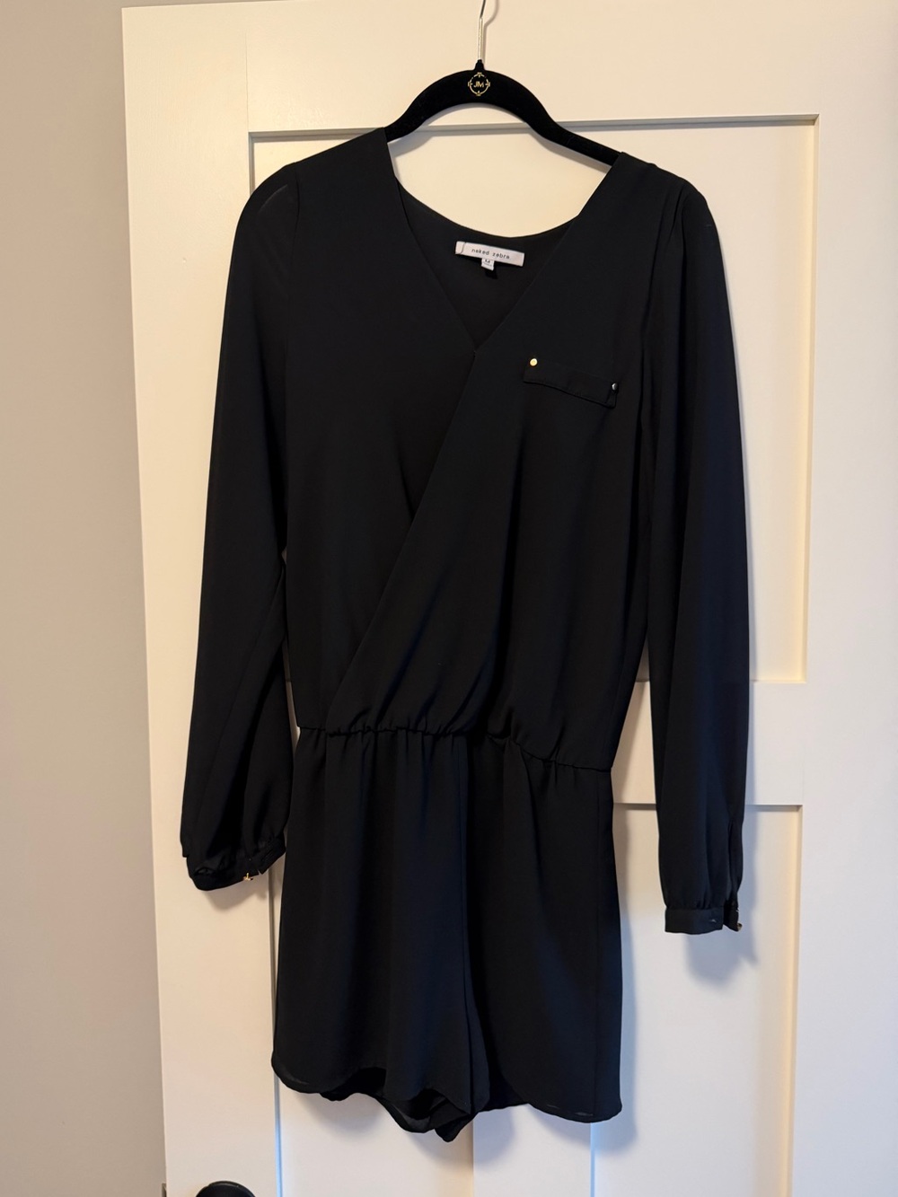 Naked Zebra Black Long-Sleeve Wrap Romper
